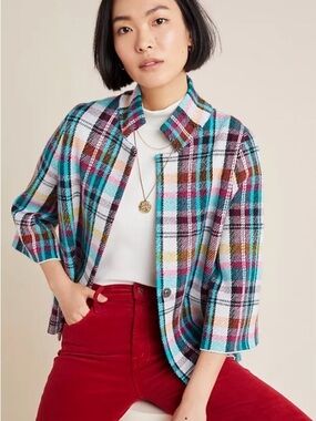 Anthropologie Rosetta Cropped Plaid Jacket XS petite